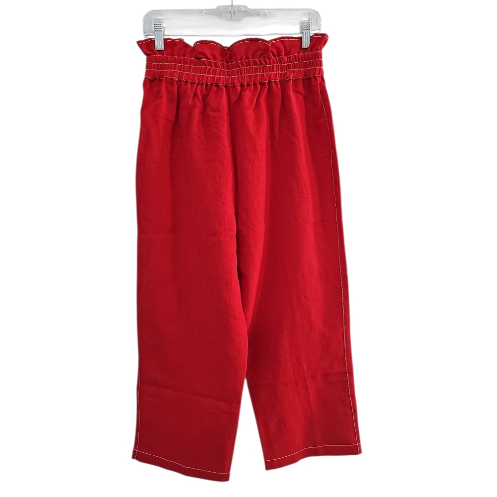 NWT Moon River Womens Red Wide Leg Pants Size M Cotton Linen Paperbag Waist - Picture 2 of 4